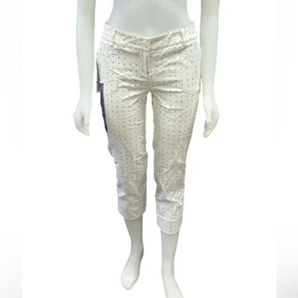 Dalia NWT Pants Cropped White/Black  Polka Dot Size 4 - Picture 1 of 9